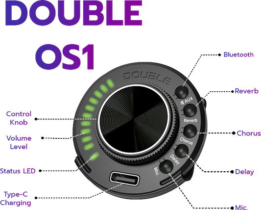 „DOUBLE OS1“ Vorverstärker-Reverb, Chorus, Delay, Mikrofon und Bluetooth 