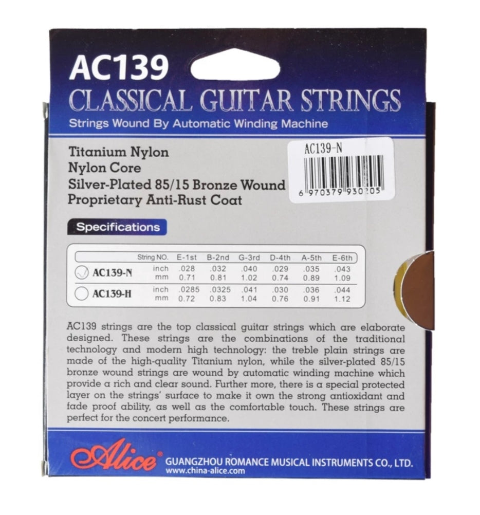 Cuerdas Alice AC139 TITANIO para guitarra clasica y flamenca de Tensión normal o alta