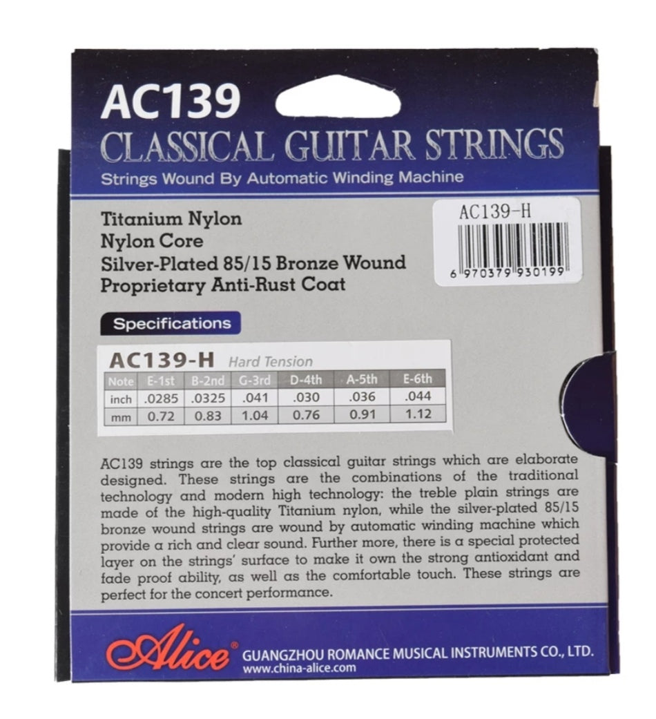 Cuerdas Alice AC139 TITANIO para guitarra clasica y flamenca de Tensión normal o alta